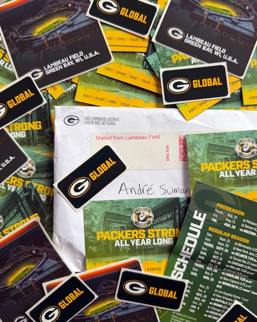 Andre Suman received merchandise from various NFL teams to take to the NFL games in Brazil to hand out for free.