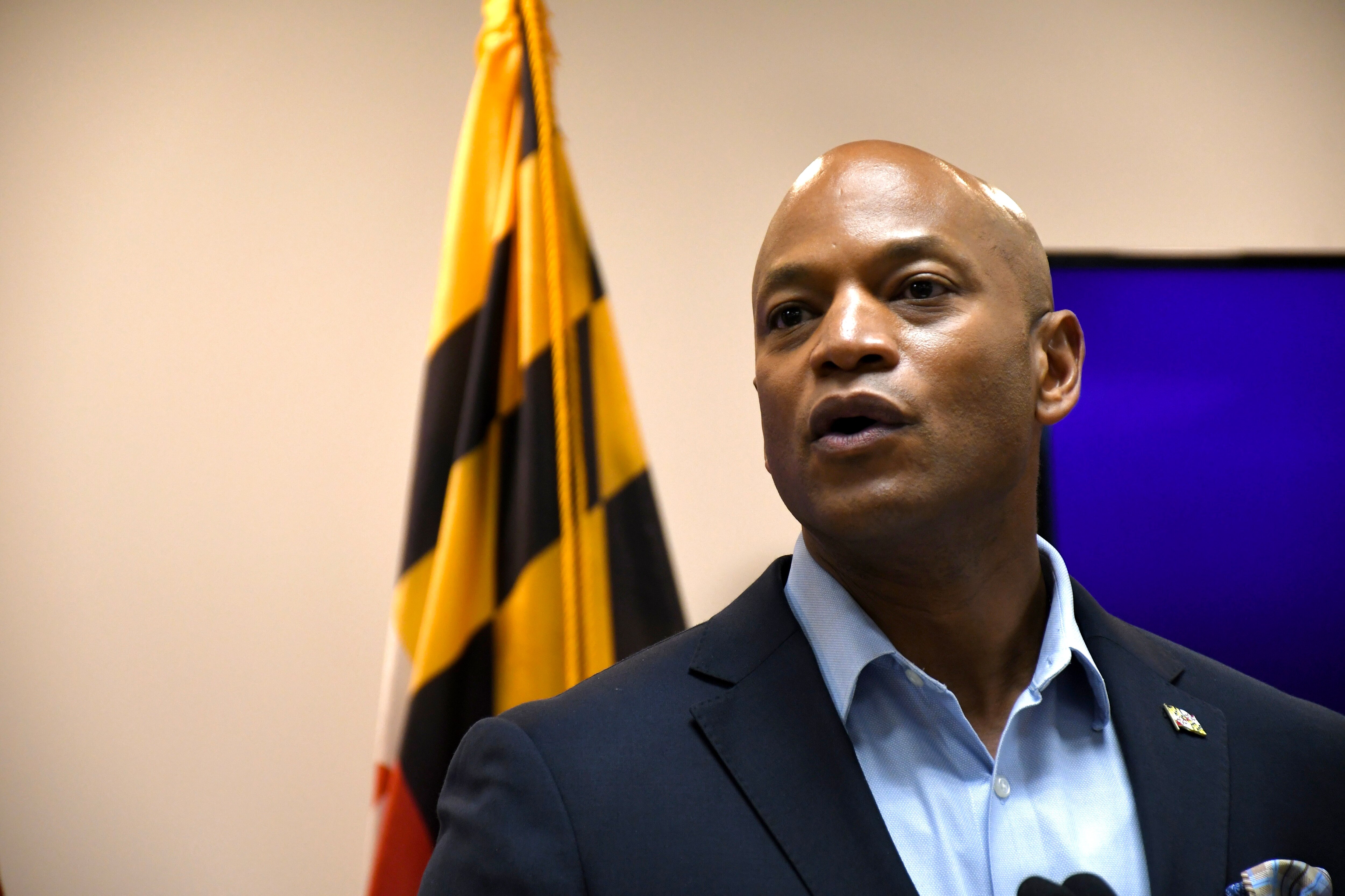 Thursday, July 23, 2026 - Maryland Gov. Wes Moore speaks to reporters after touring the Anne Arundel County Police Department's Real Time Information Center in Crownsville on Thursday.