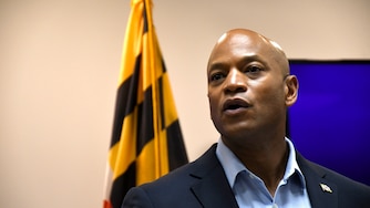 Thursday, July 23, 2026 - Maryland Gov. Wes Moore speaks to reporters after touring the Anne Arundel County Police Department's Real Time Information Center in Crownsville on Thursday.