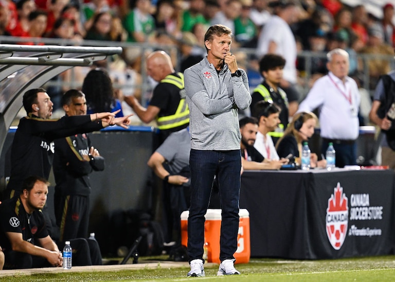 Head coach Jesse Marsch of Canada looks on from the sidelines in the second half during the international friendly match against the Republic of Ireland on June 5.