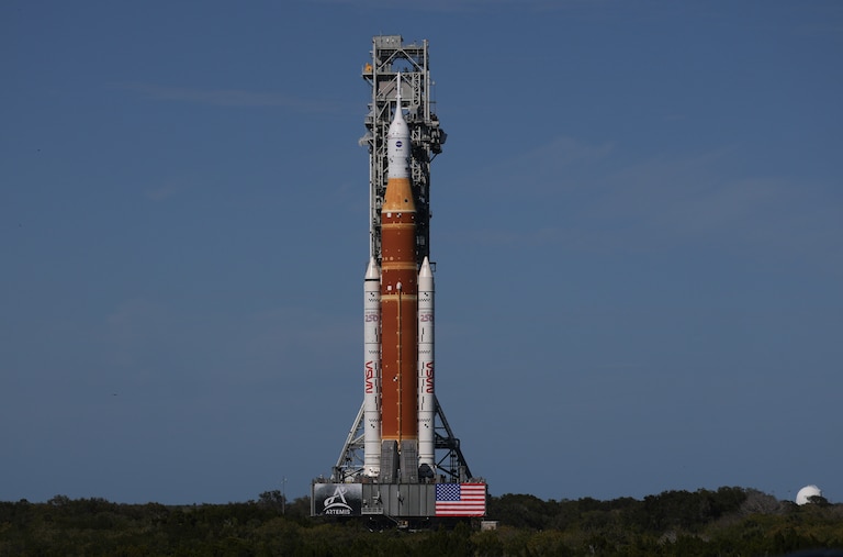 NASA's Artemis II after leaving the Vehicle Assembly Building at NASA’s Kennedy Space Center in Cape Canaveral, Florida.