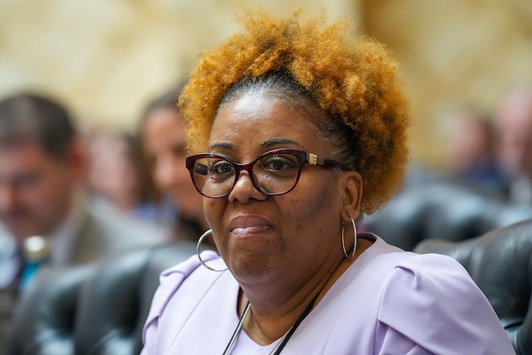 Del. Jackie Addison, a Baltimore City Democrat, listens to floor debate at the Maryland State House on Monday, March 20, also known as Crossover Day in Annapolis. General Assembly session rules require bills to pass one chamber — either the House of Delegates or the state Senate — by the end of the day on Monday, to ensure the other chamber will consider it.