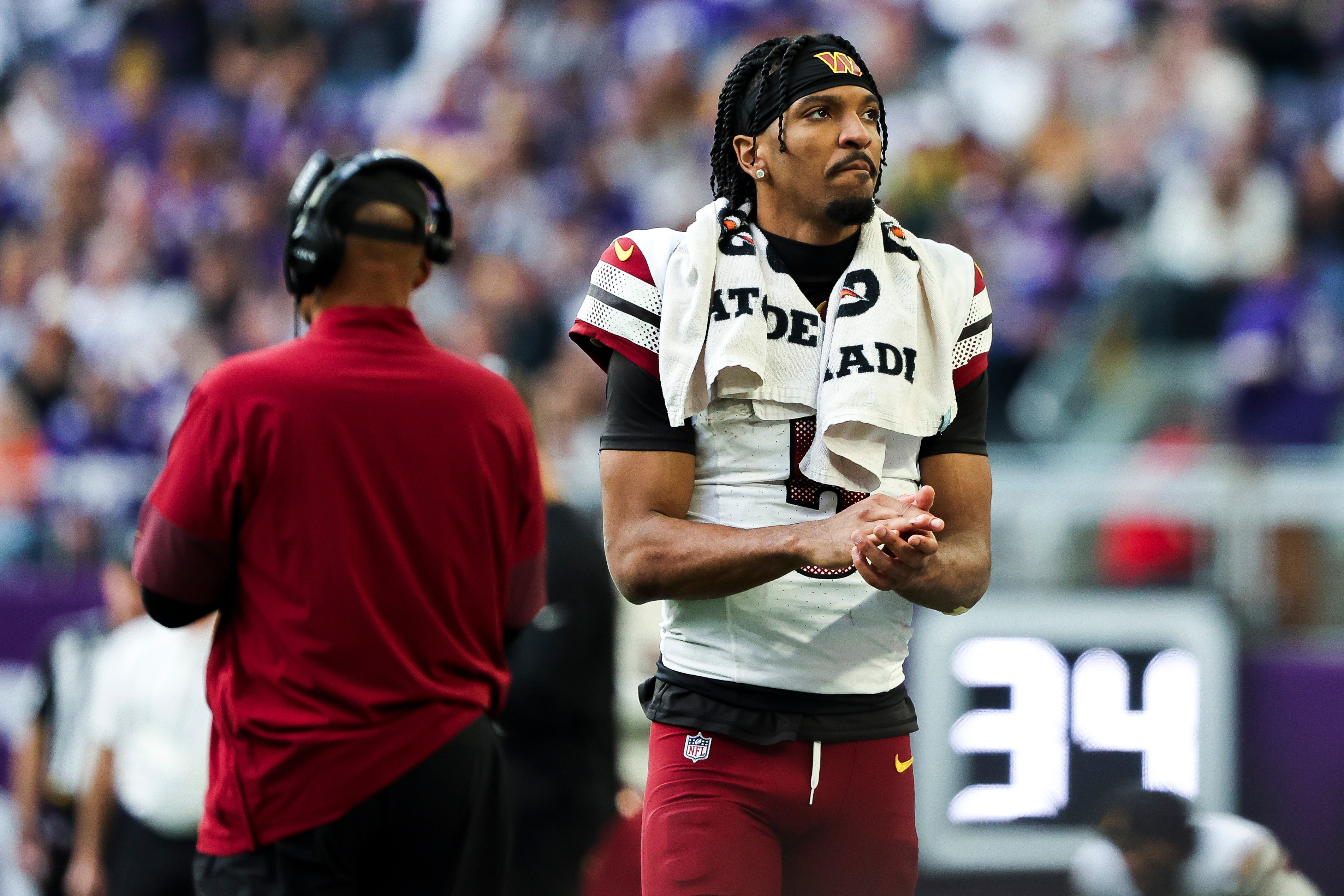 Jayden Daniels of the Washington Commanders during a game against the Minnesota Vikings in Minneapolis last year.