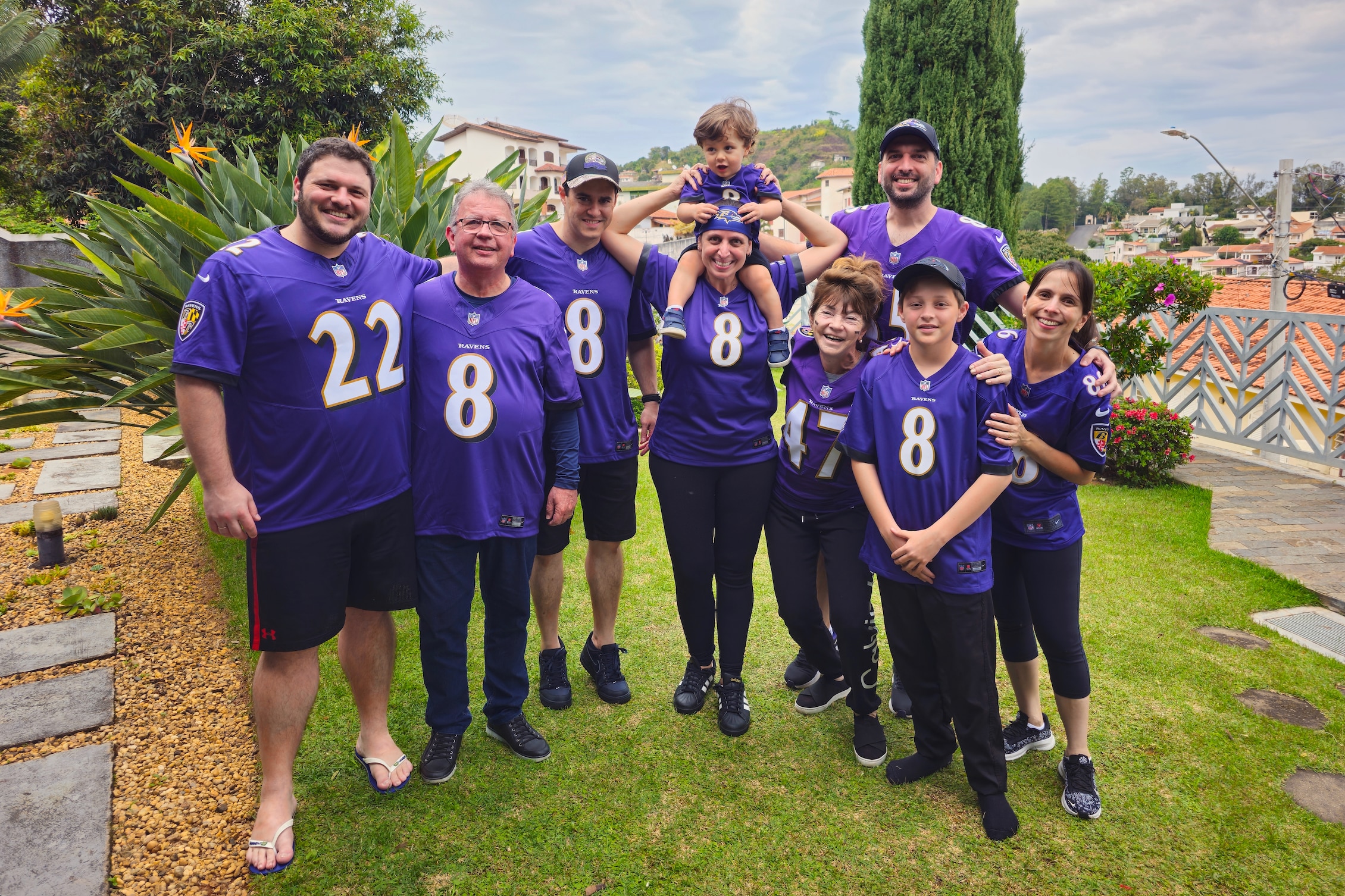 Andre Suman, second from right, back rown, and his family in Sao Paolo on the day of the Ravens' Week 2 game against the New Orleans Saints. Now a resident of Bel Air, Suman has brought his family into the Ravens Flock.