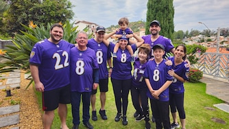 Andre Suman, second from right, back rown, and his family in Sao Paolo on the day of the Ravens' Week 2 game against the New Orleans Saints. Now a resident of Bel Air, Suman has brought his family into the Ravens Flock.