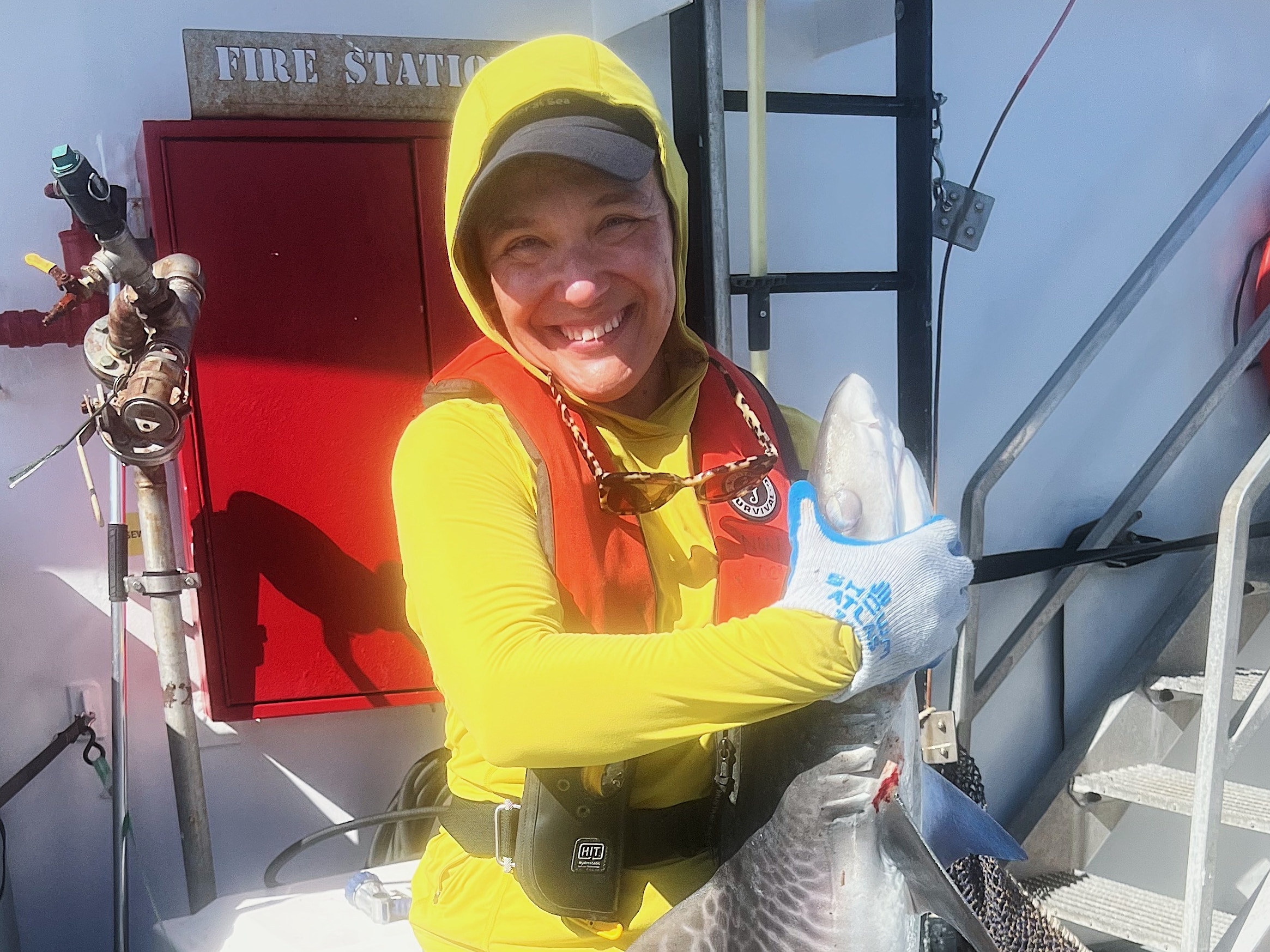 Special education teacher Cheyanne Vanderdonckt was originally scared to hold a tiger shark, but knew she had to do it before ending her journey aboard the Oregon II.