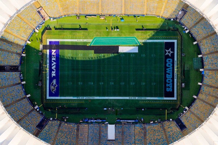 RIO DE JANEIRO, BRAZIL - SEPTEMBER 25: An aerial view of the Maracana Stadium before the NFL Game Baltimore Ravens and Dallas Cowboys on September 25, 2026 in Rio de Janeiro, Brazil. The NFL will be hosting its third game in South America on September 27 at Maracana Stadium. (Photo by Buda Mendes/Getty Images)