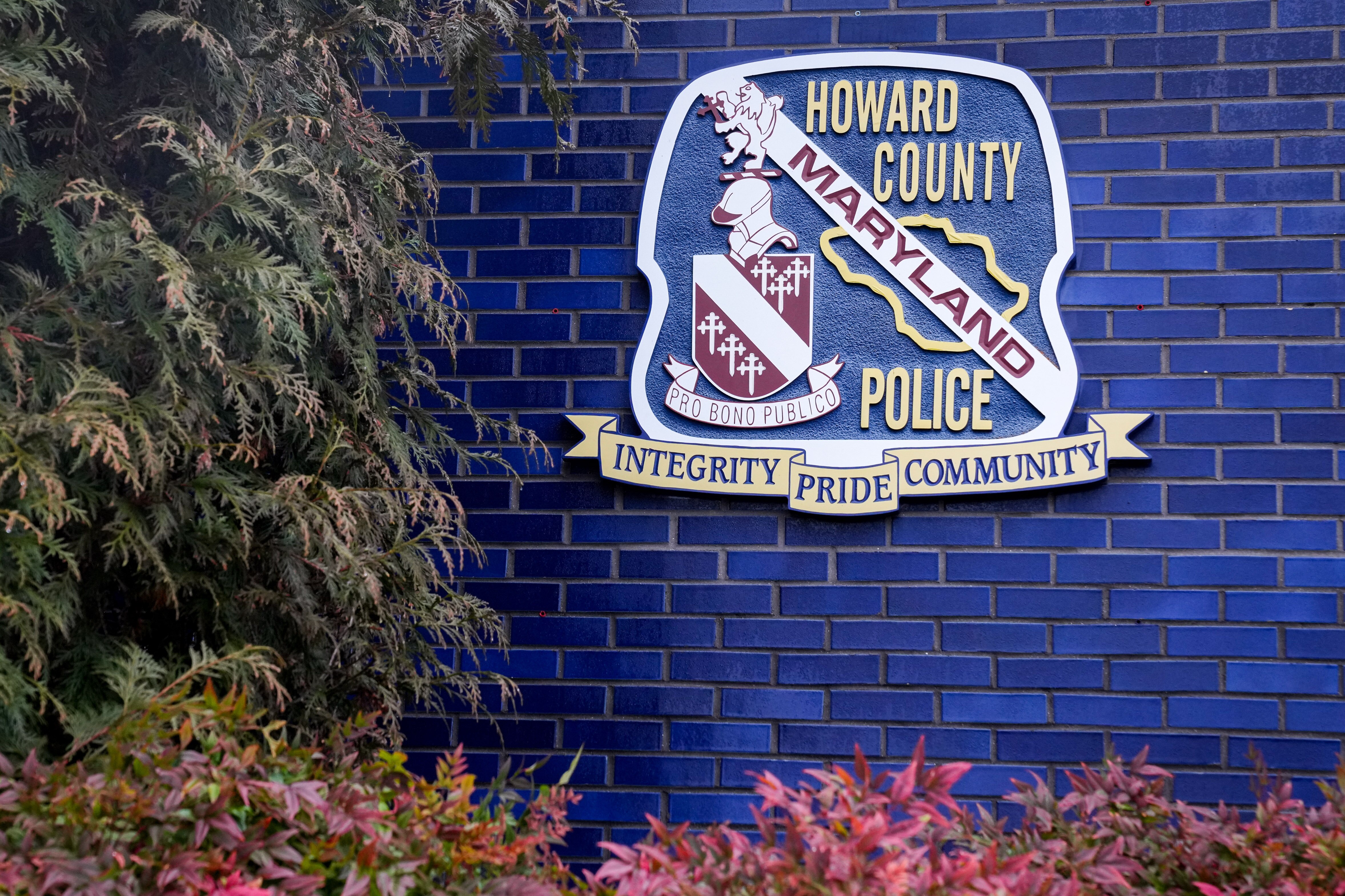 The Howard County Police logo seen outside their headquarters on January 25, 2024.