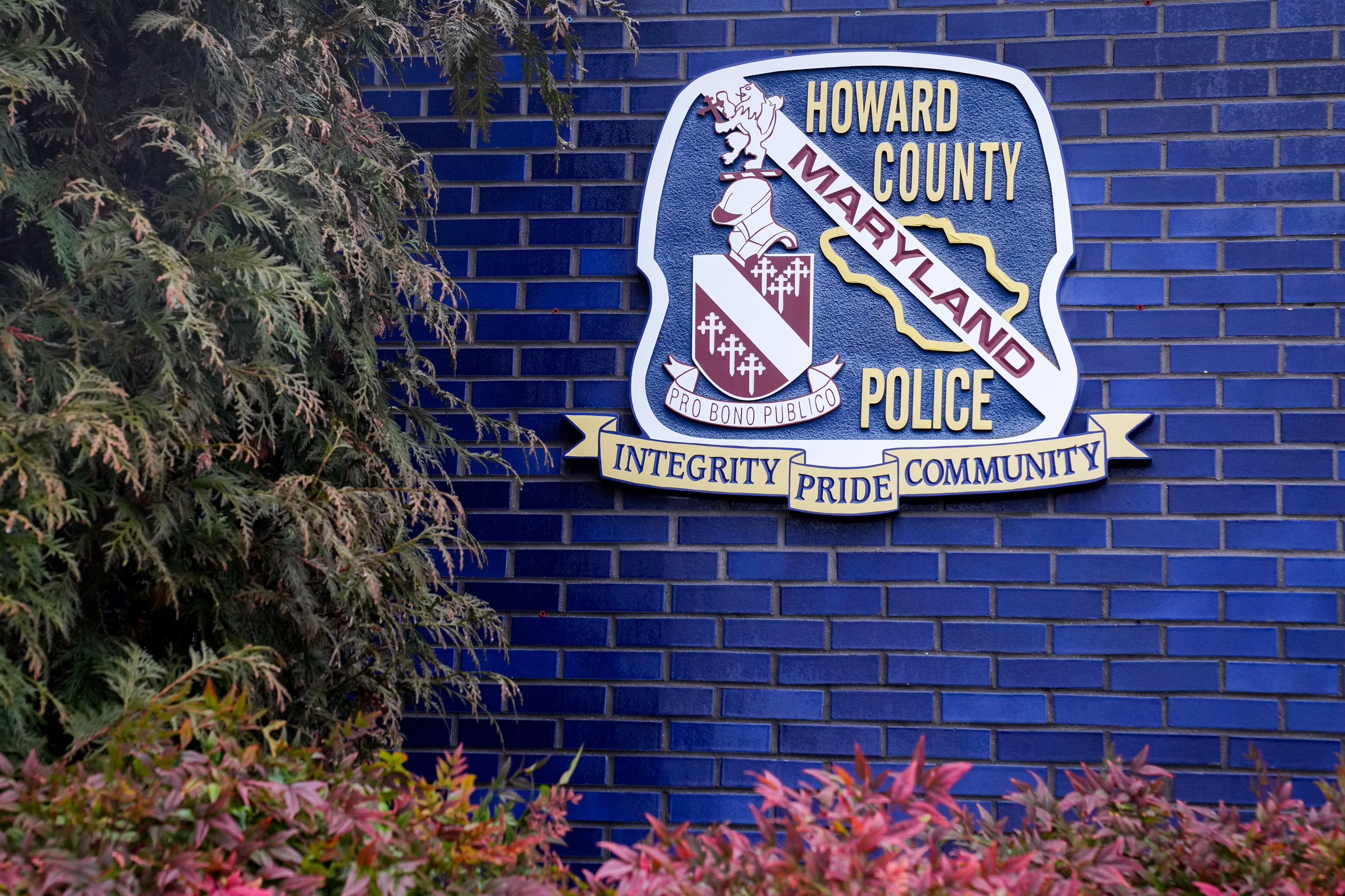 The Howard County Police logo seen outside their headquarters on January 25, 2024.