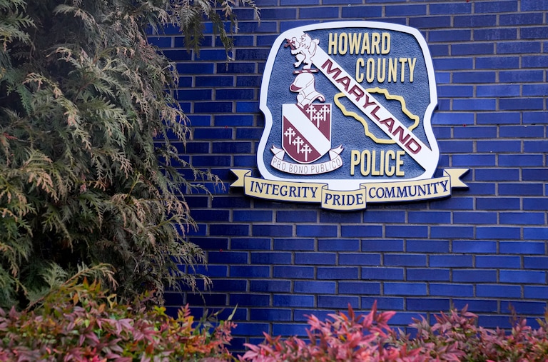 The Howard County Police logo seen outside their headquarters on January 25, 2024.