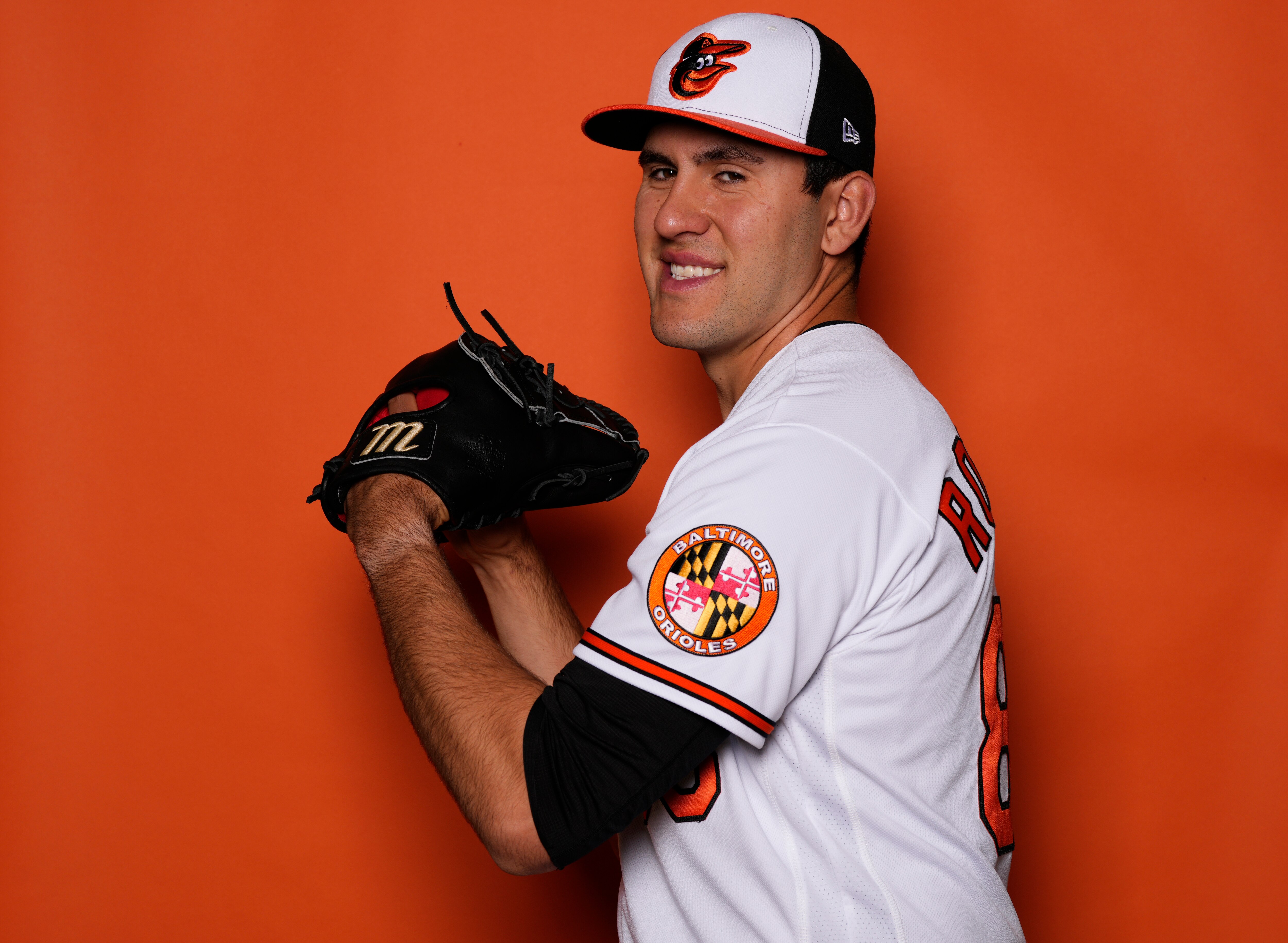 SARASOTA, FLORIDA - MARCH 17: Grayson Rodriguez #85 of the Baltimore Orioles poses for a portrait during Photo Day at Ed Smith Stadium on March 17, 2022 in Sarasota, Florida.