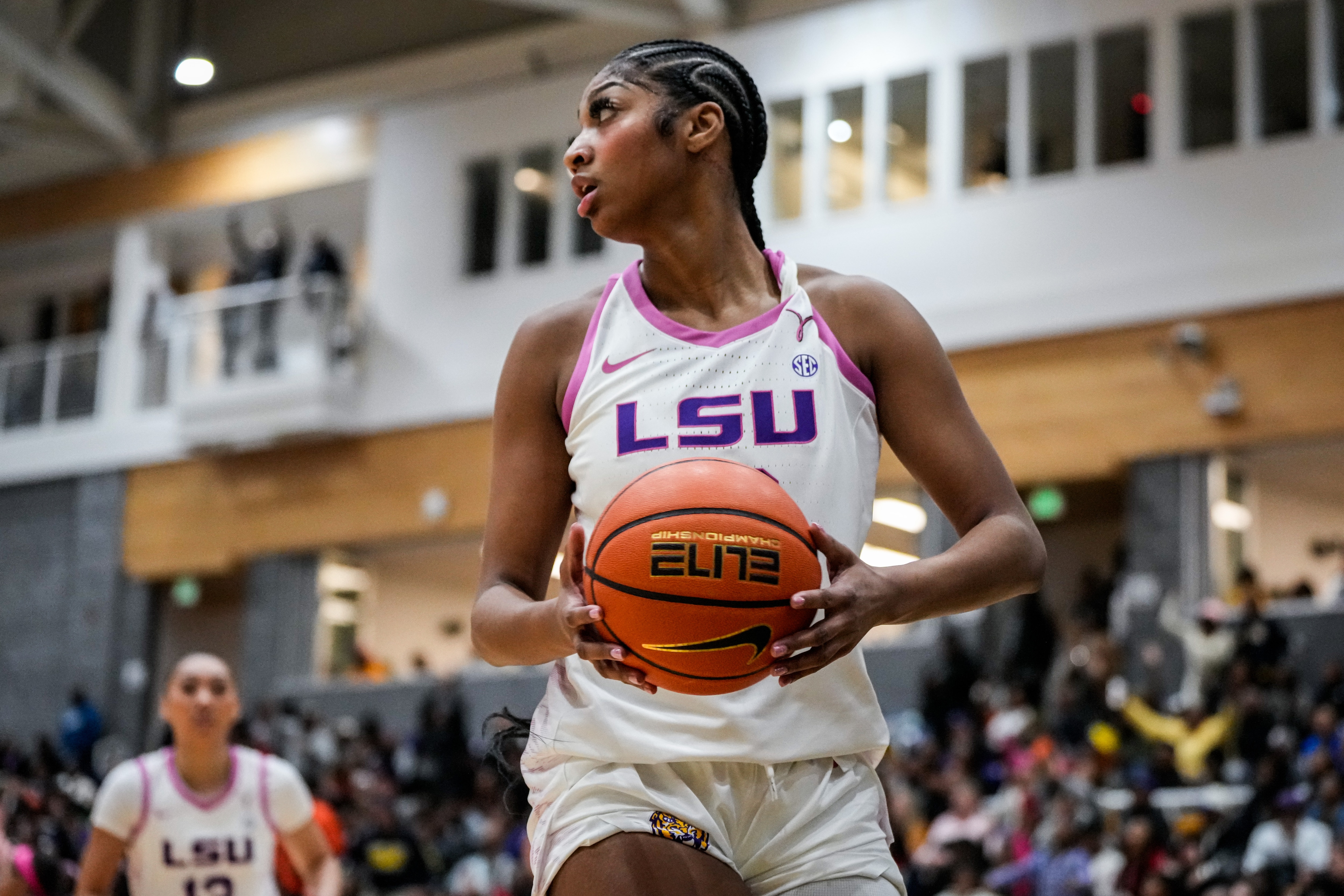 Angel Reese, pictured against Coppin State, had 20 points and 17 rebounds Thursday night in LSU's 78-58 win over Alabama.