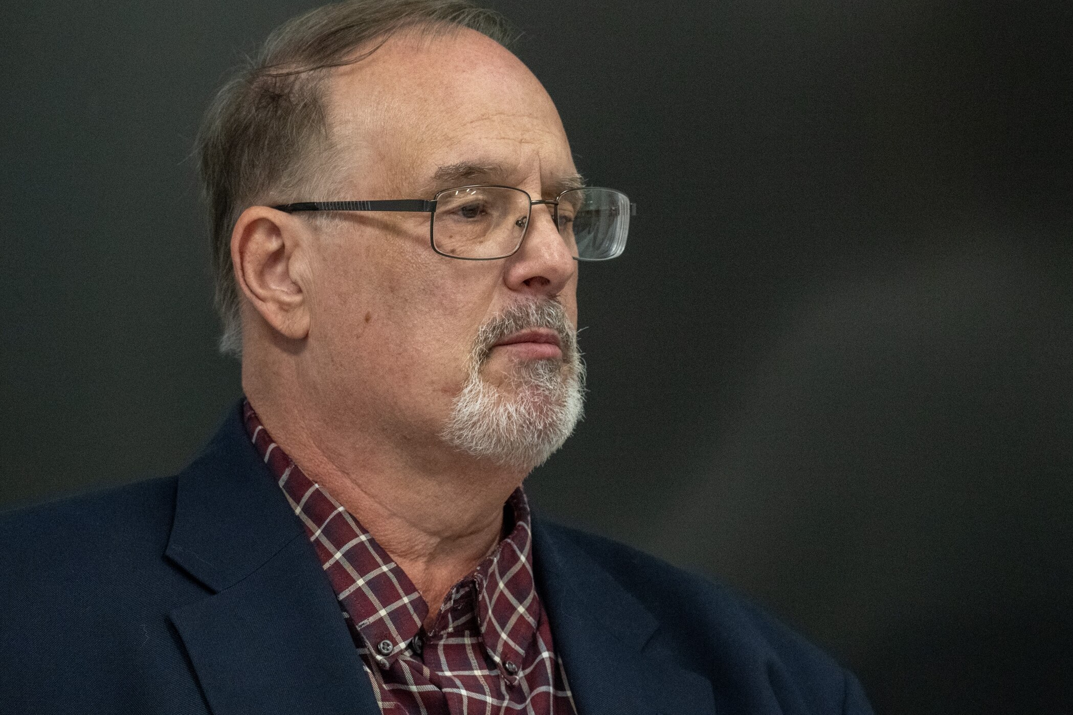 Chuck Yocum, a candidate for the Board of Education of Anne Arundel County, District 3, speaks during a debate with his opponent Erica McFarland.