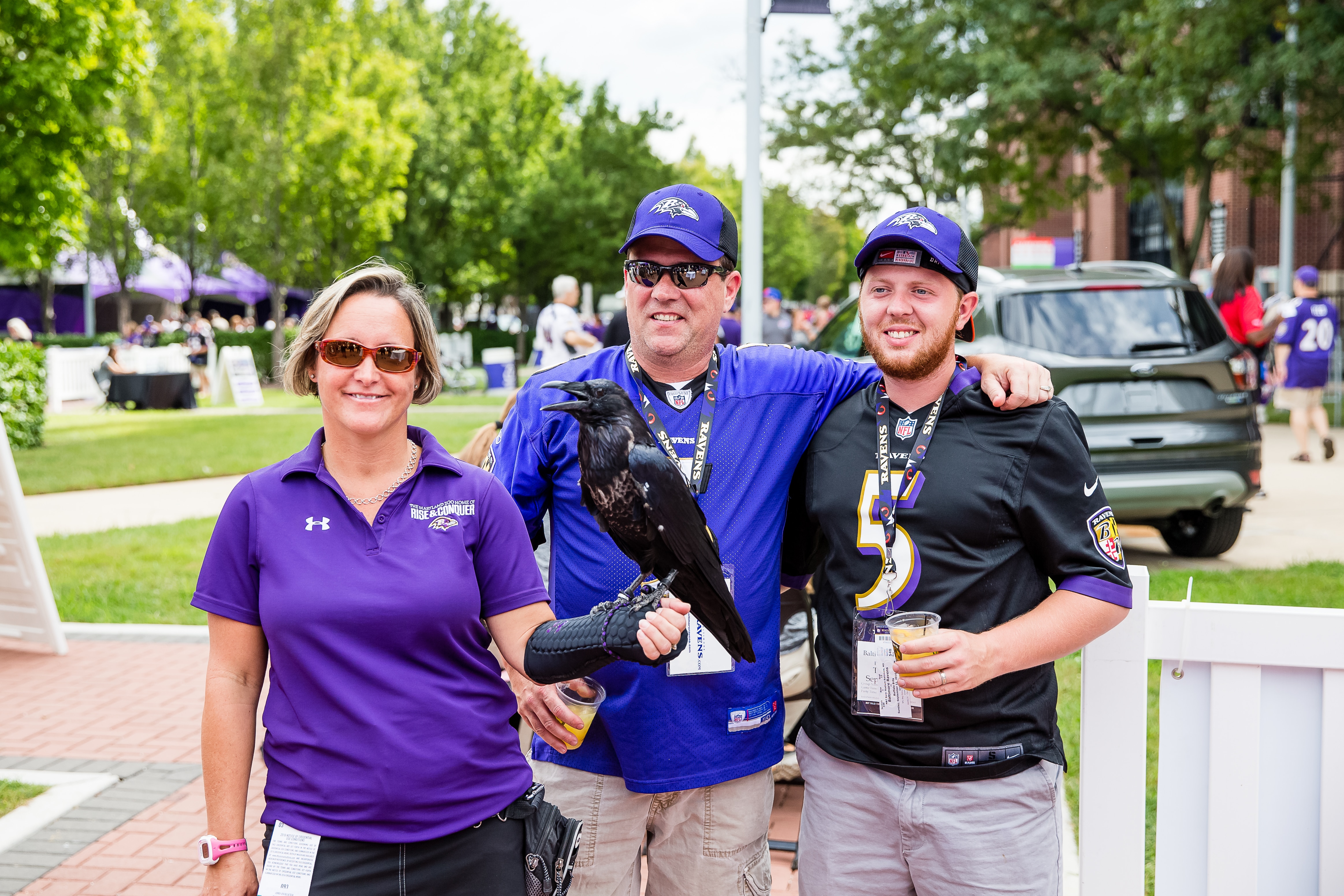 Conquer interacting with fans before a Ravens game in 2016.