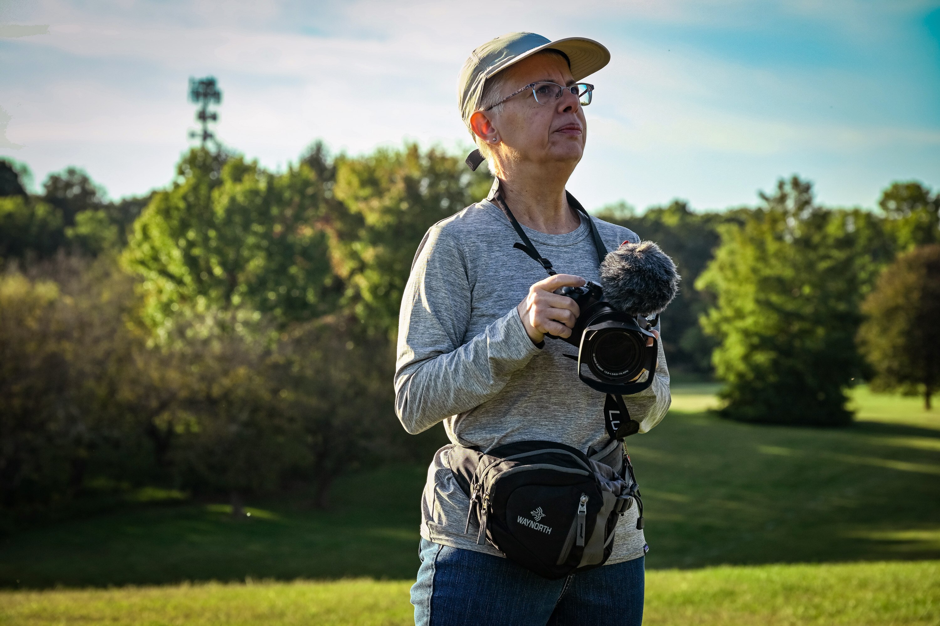 Wednesday, Oct. 1, 2025 — Local filmmaker Cintia Cabib walks around RedGate Park looking for birds. She has a new documentary, "Bird Walk," in which she chronicles birders and their finds as they roam the 131-acre, former golf course.