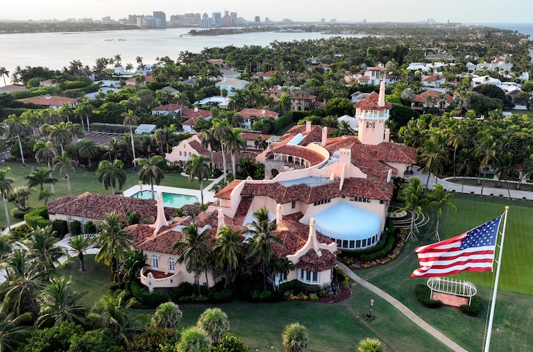 FILE - This is an aerial view of President Donald Trump's Mar-a-Lago estate, Aug. 10, 2022, in Palm Beach, Fla.