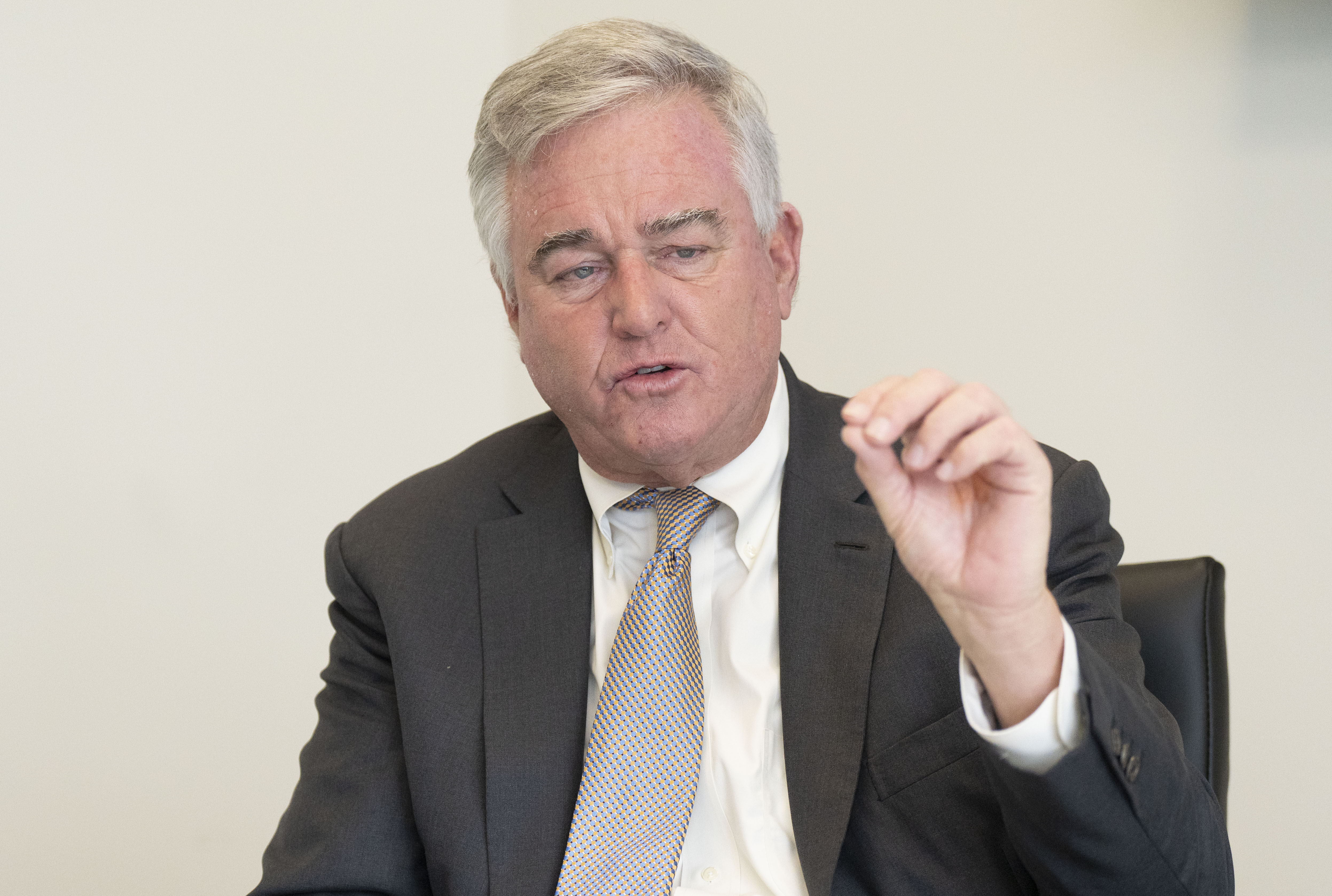 U.S. Rep. David Trone, a Democrat from Montgomery County who is also running for an open seat in the U.S. Senate in 2024, speaks with a reporter at The Baltimore Banner office, Friday, June 30, 2023.