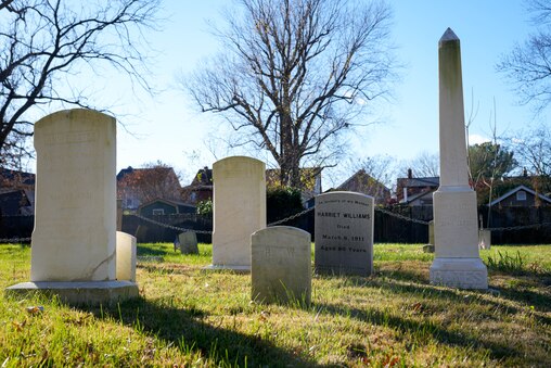 The gravestone obelisk for Wiley H. Bates and other family members at Brewer Hill Cemetery in Annapolis, Md., on Monday, November 17, 2025.