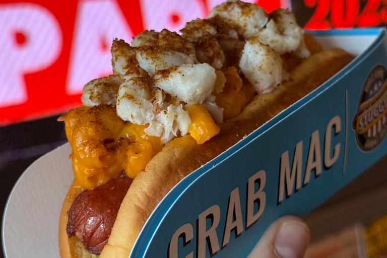 The crab mac and cheese hot dog from Stuggy's.