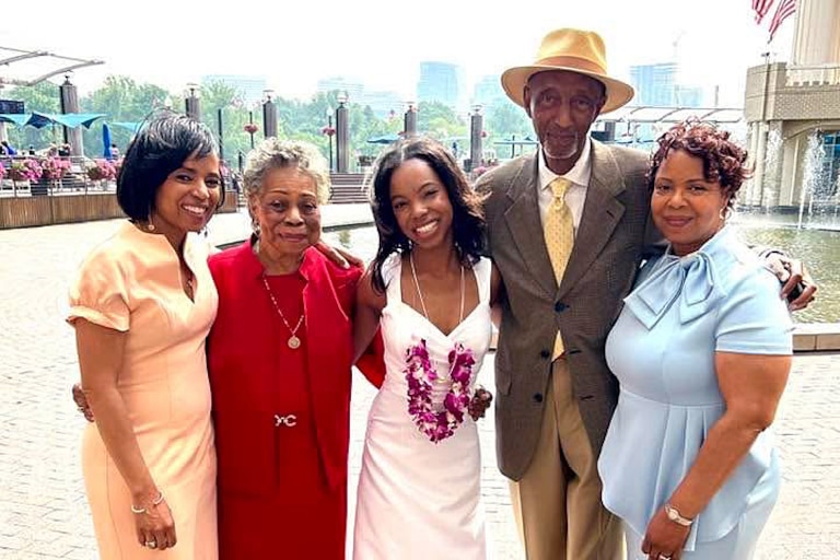 James Alsobrooks with his family when his granddaughter graduated from high school. From left, his daughter Angela, wife Patricia, granddaughter Alex, Alsobrooks and daughter Kim.
