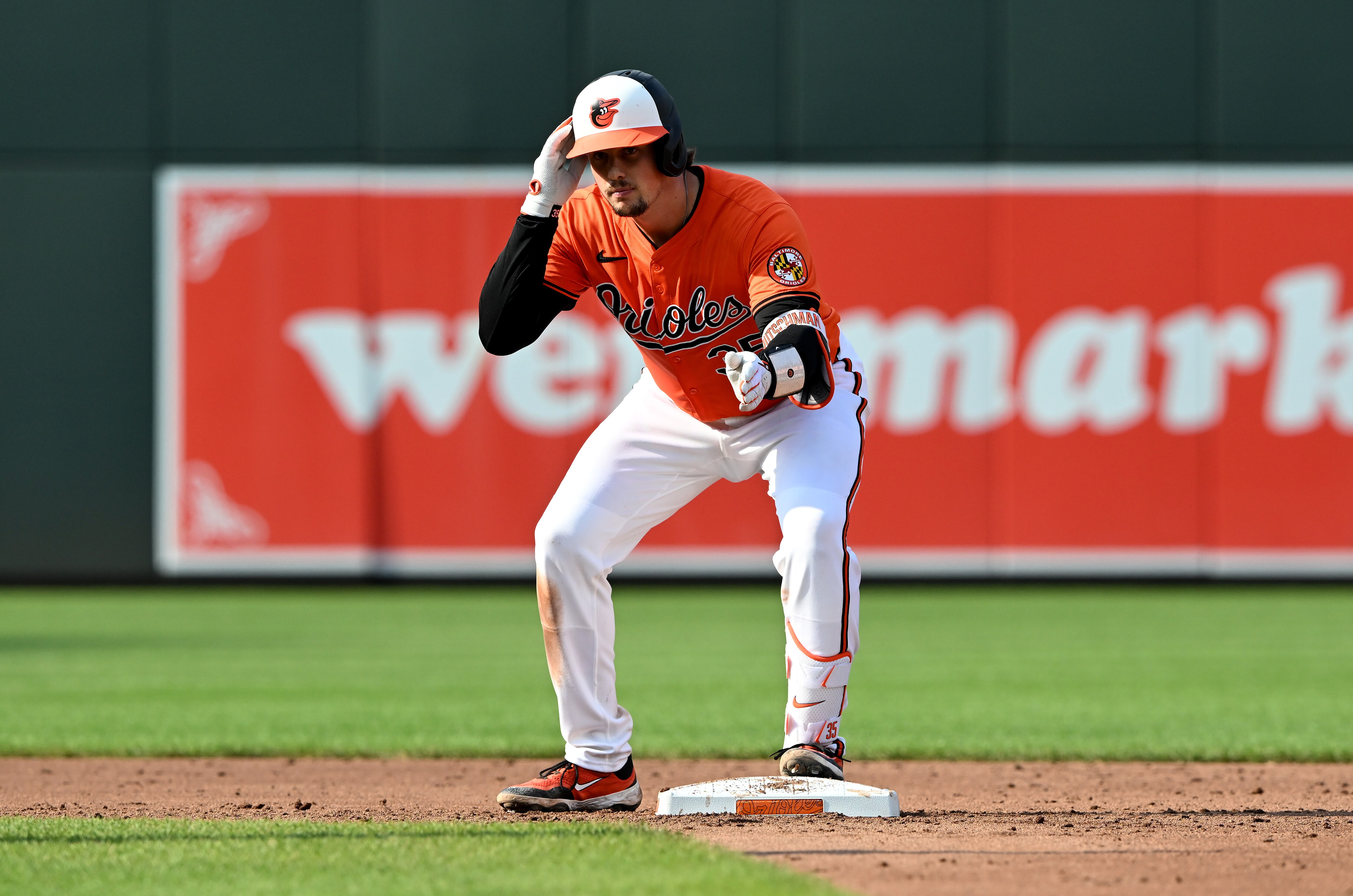 Adley Rutschman celebrates his double in the third inning Saturday against the Astros.