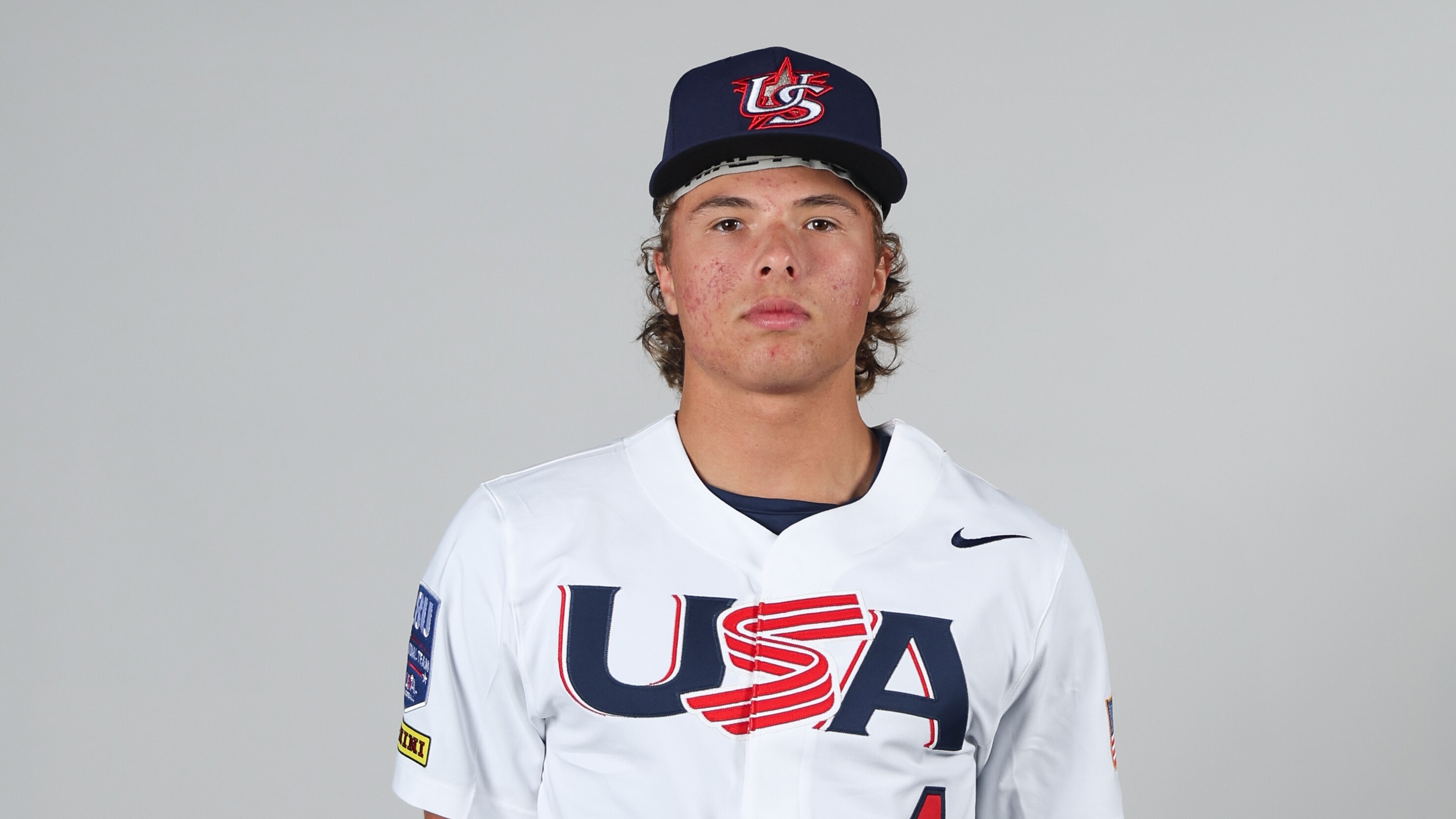 Outfielder Slater de Brun, a member of USA Baseball's 18U National Team in 2024.