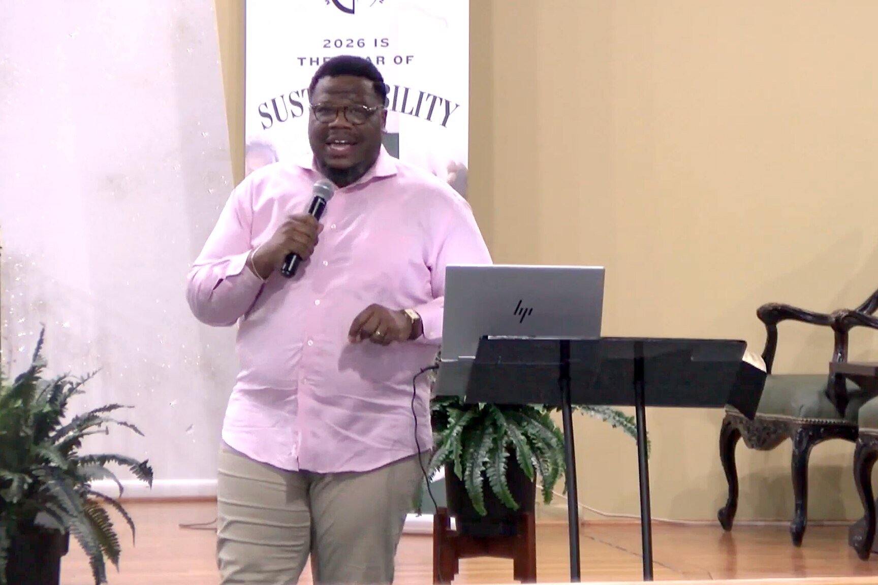 Rashad Singletary, the head pastor at Mt. Olive Baptist Church of Turner Station, giving a sermon on Tuesday, March 31, 2026.