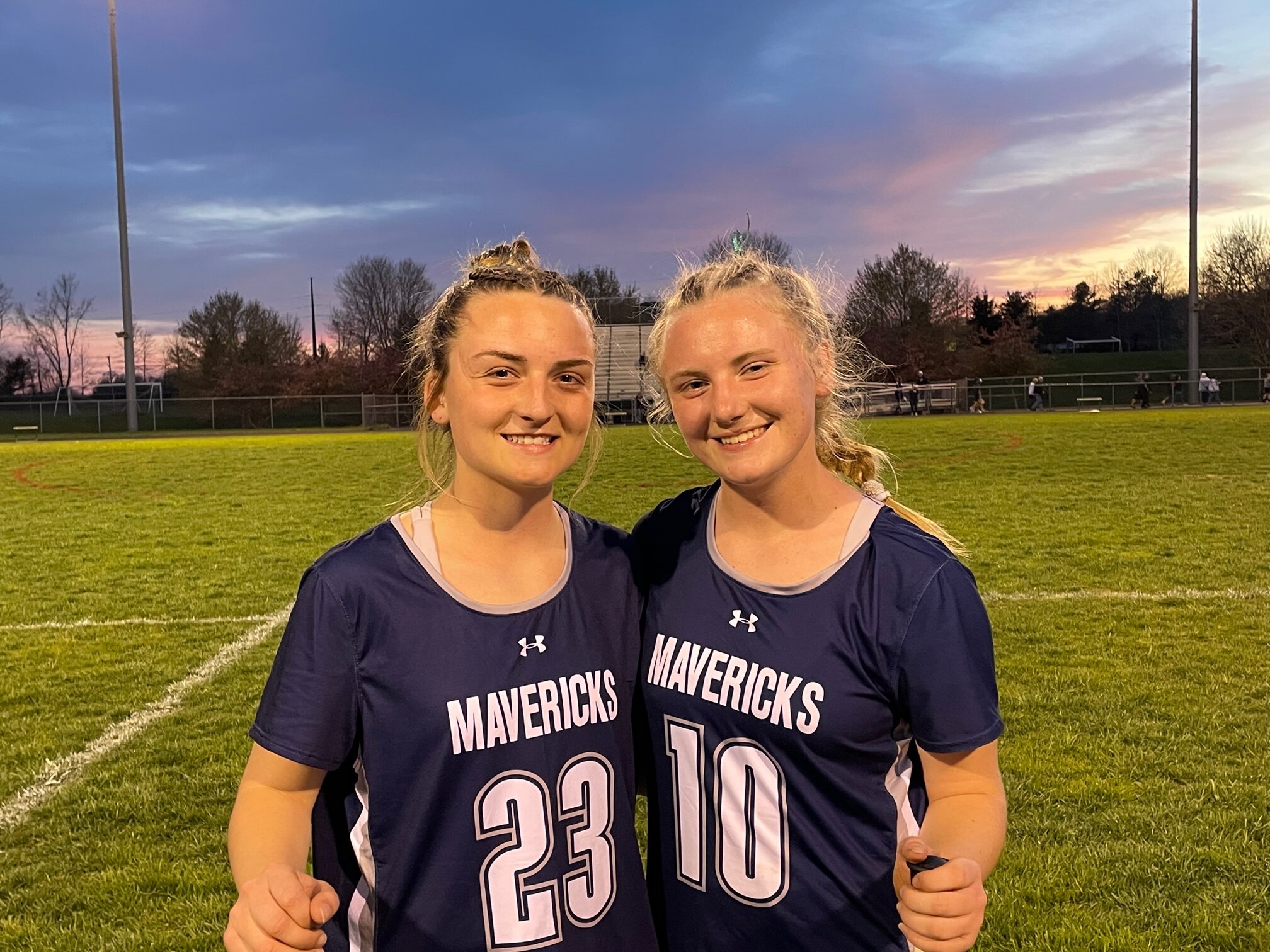 Manchester Valley’s Luetta Seipp (23) led a stingy defense and Emma Penczek (10) scored five goals to lead the No. 8 Mustangs to a 14-7 victory over No. 11 Century in Carroll County lacrosse action Tuesday night. The Mavericks improved to 6-0.