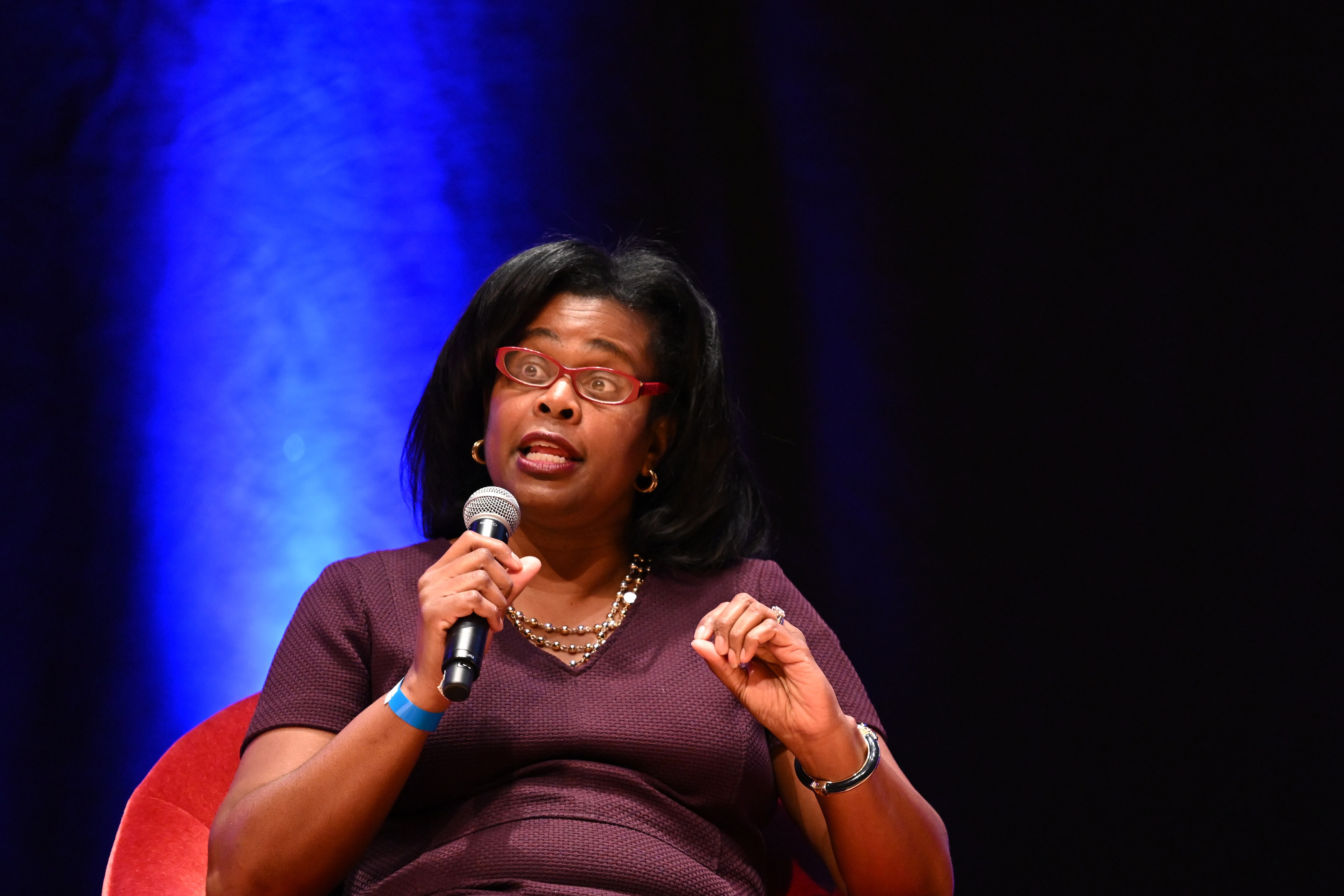 Sonja Santelises, CEO of Baltimore City Public Schools, speaks at the Maryland Impact Conference in October 2023.