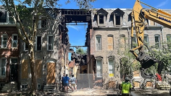 FRIDAY, MAY 29, 2026 - Aftermath of the 3-alarm fire that ripped through rowhomes in the Barclay neighborhood of Baltimore on Thursday afternoon.