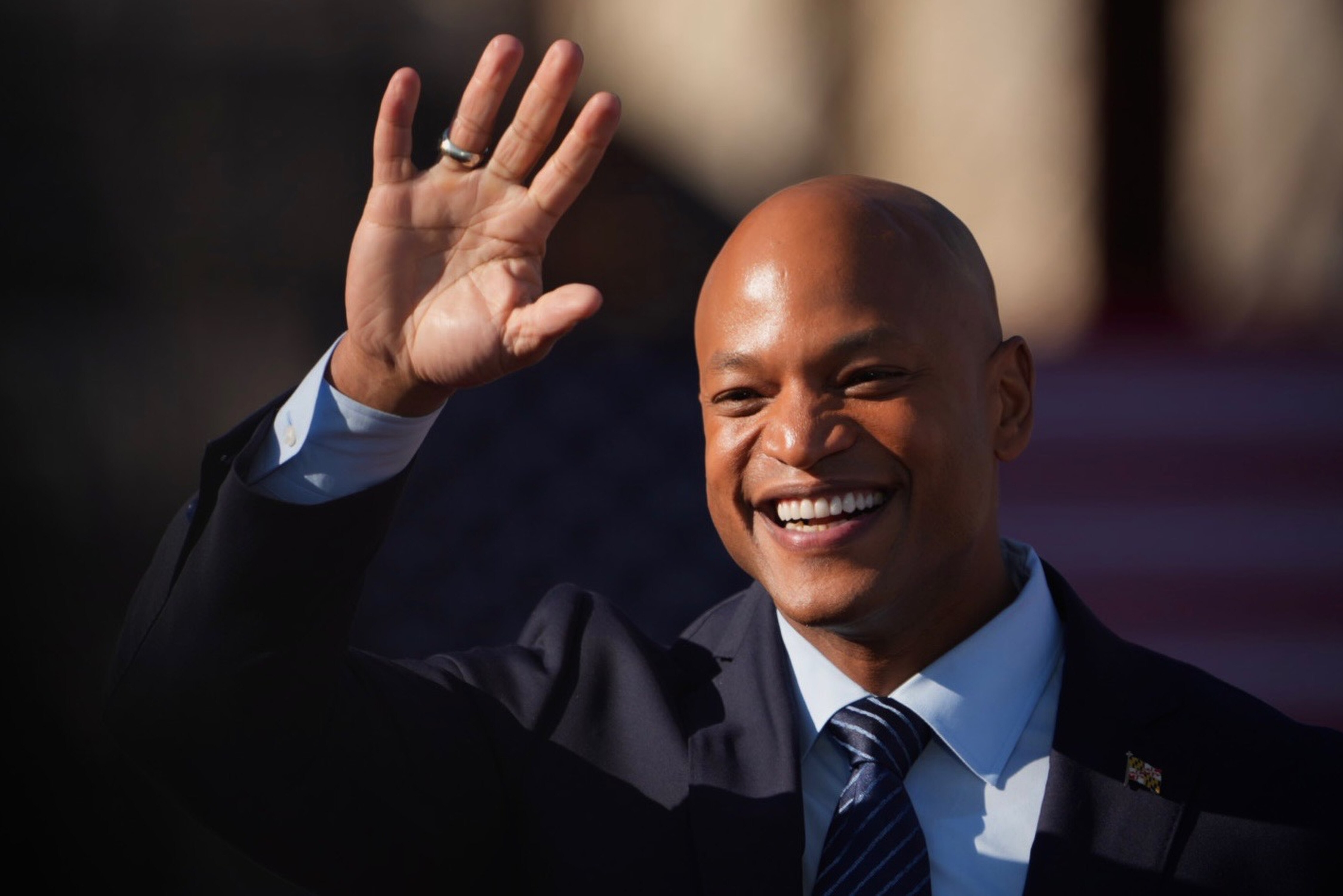 Maryland Governor Wes Moore speaks on the Frederick Douglass Tunnel Bipartisan Infrastructure Law on January 30, 2023.