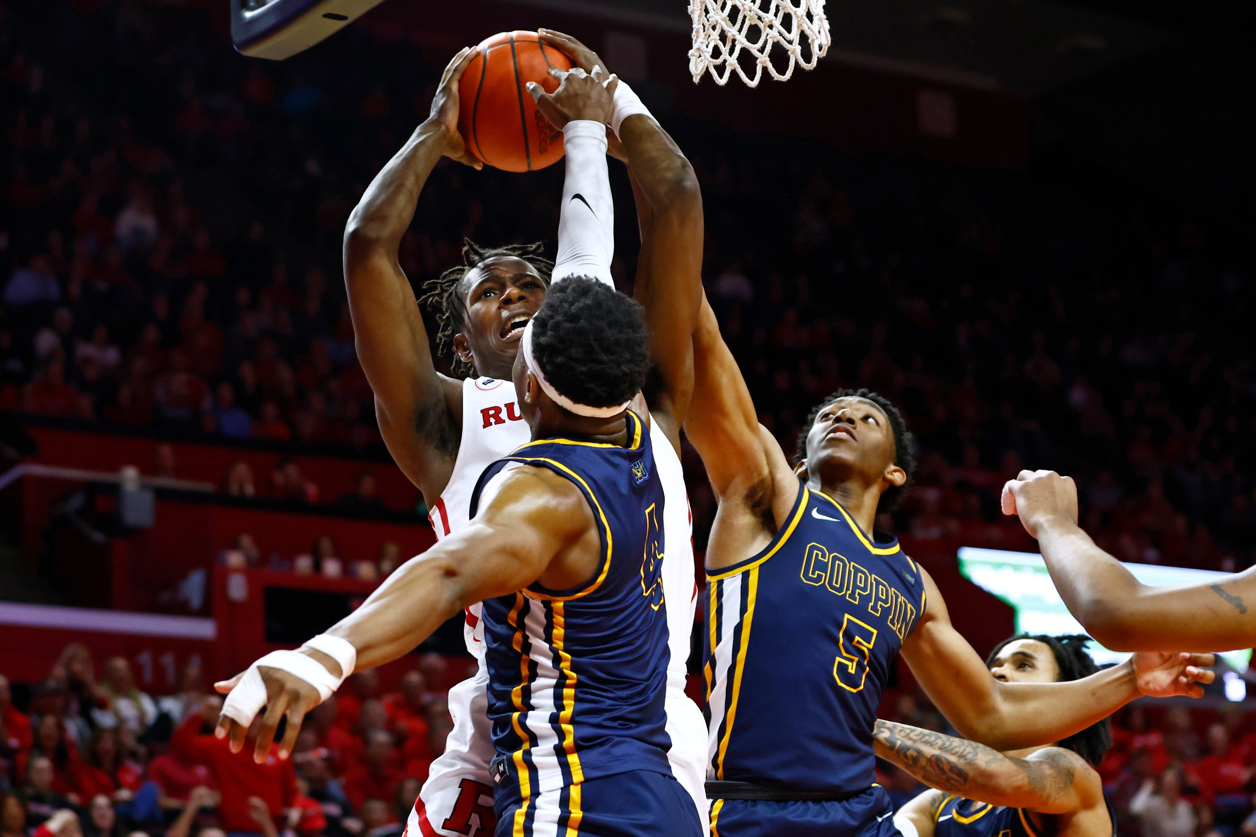 Greg Spurlock (5) of Coppin State had 14 points and two steals in Saturday's loss to Mount St. Mary's.