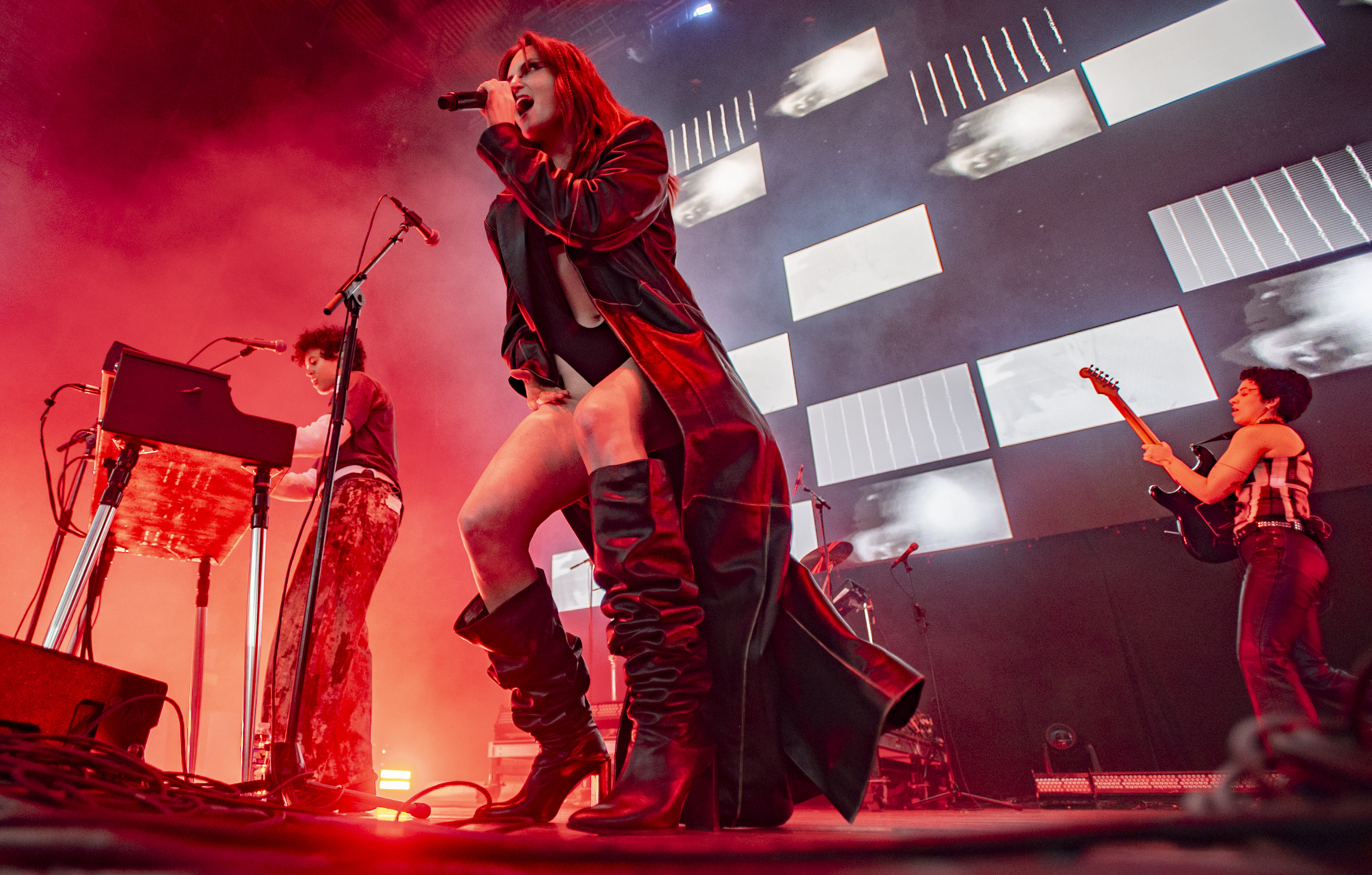 MUNA performs during the All Things Go music festival at Merriweather Post Pavilion on Sunday, Sept. 29, 2024.