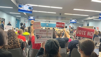 Community members packed the Montgomery County Public Schools’ headquarters in Rockville to protest a vote over new campus boundaries and programs.
