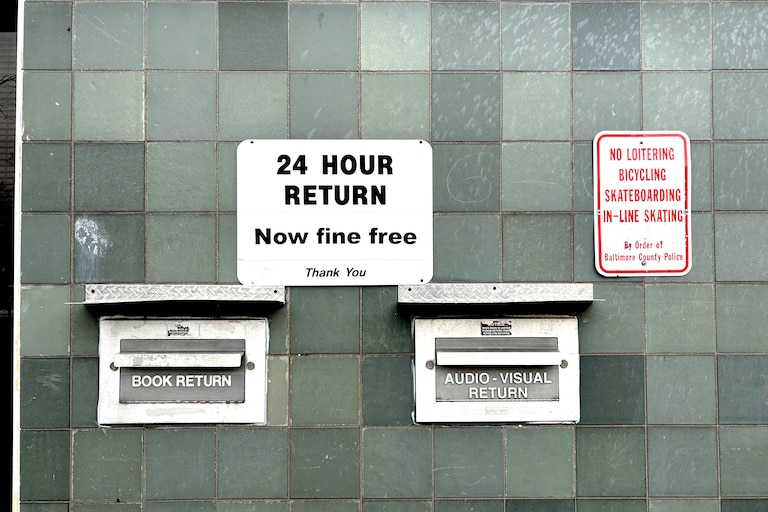 The drop off box at the North Point branch of the Baltimore County Public Library.