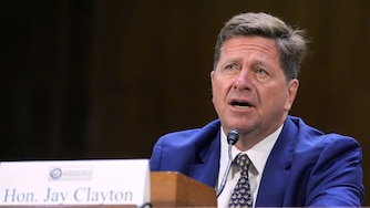 Jay Clayton testifies during a Senate Intelligence Committee confirmation hearing to be the next Director of National Intelligence on Capitol Hill, Wednesday, July 15, 2026, in Washington. (AP Photo/Mariam Zuhaib)
