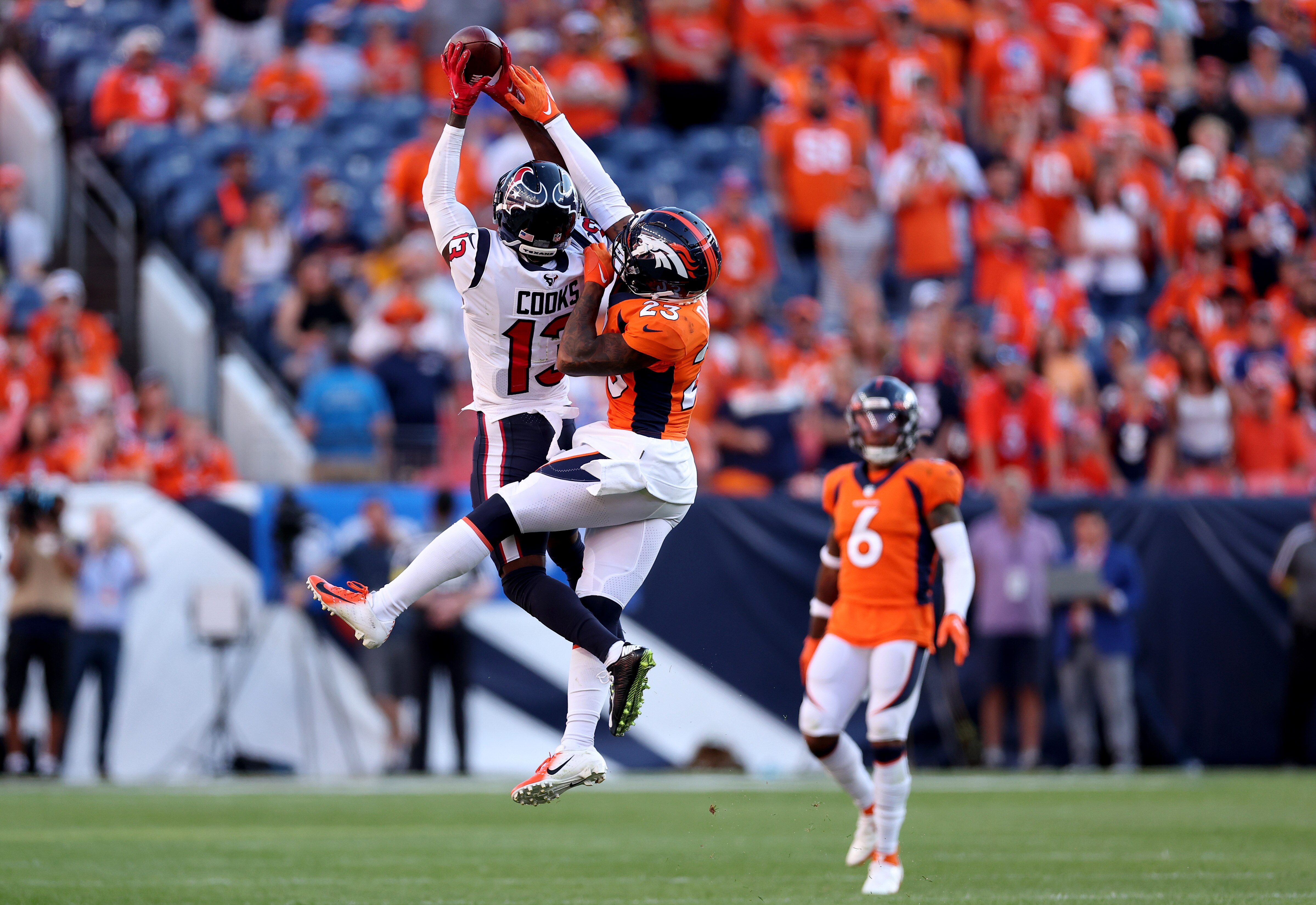 Ronald Darby of the Denver Broncos breaks up a pass intended for Brandin Cooks of the Atlanta Falcons last season. Darby is joining the Ravens, his fifth NFL team.