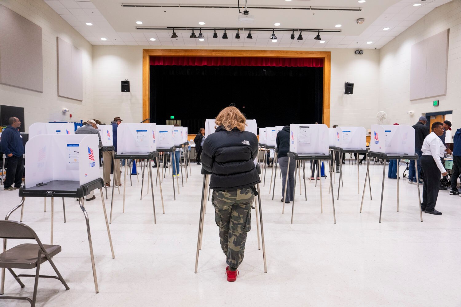An early voter casts their ballot at the Randallstown Community Center on October 30, 2024.