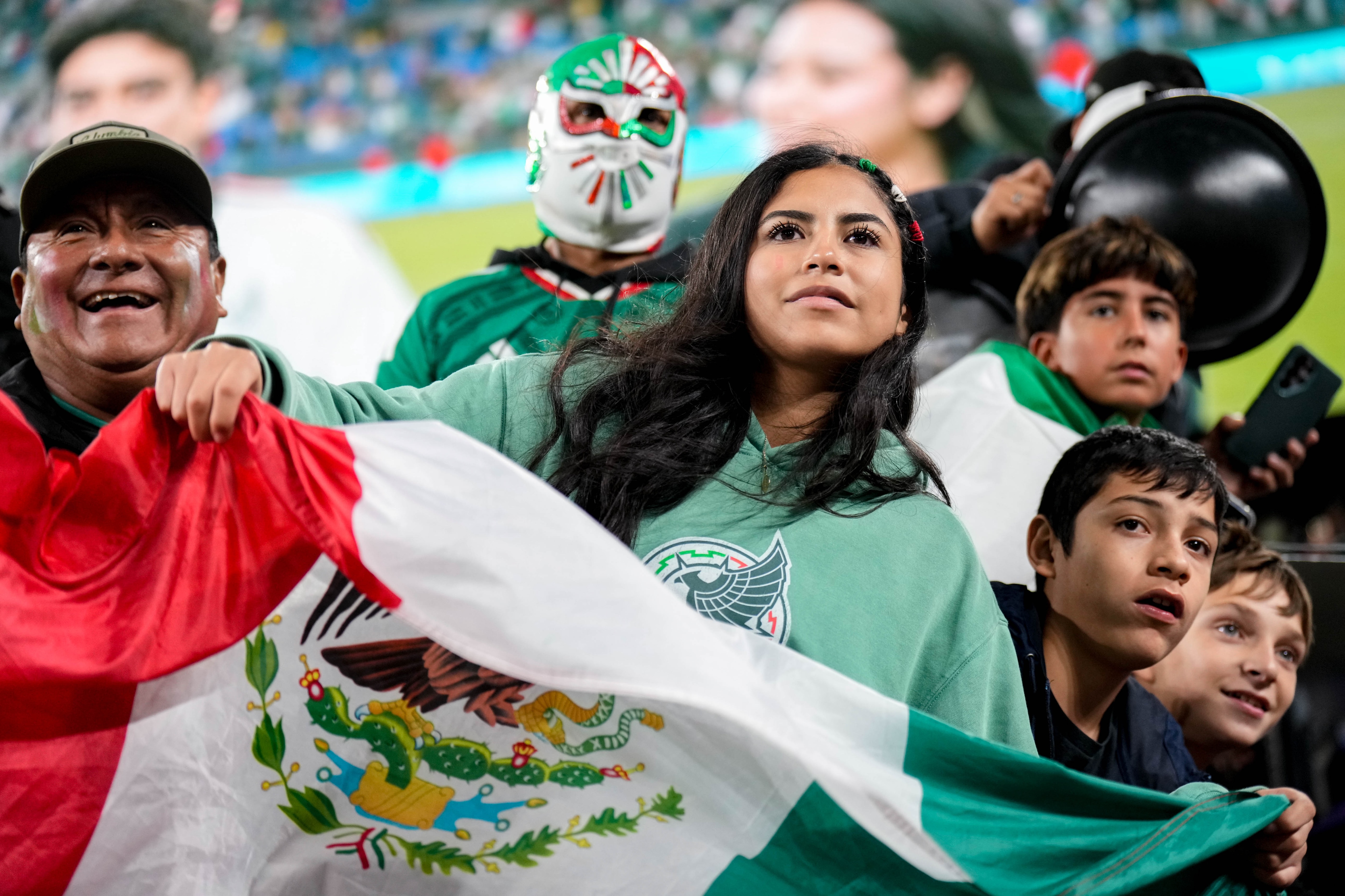 Mexico fans wait near the tunnel exit for players to leave the field after an international friendly soccer match against Colombia at M&T Bank Stadium in Baltimore on Sept. 26, 2026.