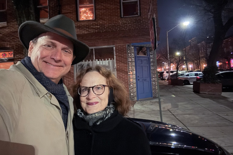 Claudia Bismark with her husband Wade Wilson in front of Bismark-Wilson Gallery in Fells Point in 2024.