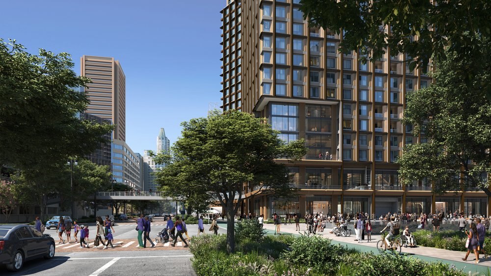 MCB Real Estate released renderings of a redeveloped Harborplace on Oct. 30, 2023, that show new buildings with residential units and new park spaces.