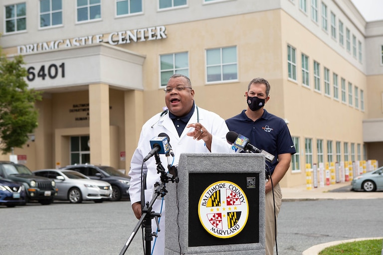 Dr. Gregory Wm. Branch outside the Baltimore County Health Department in 2021.