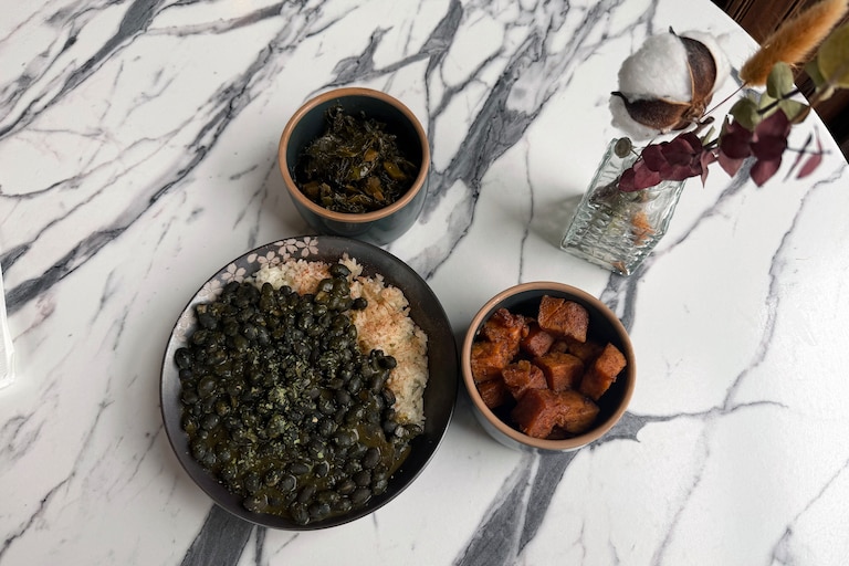 Mama Koko's has a bunch of small bite options including beans and rice, roasted sweet potatoes, and smoked collard greens to compliment any "girl dinner."