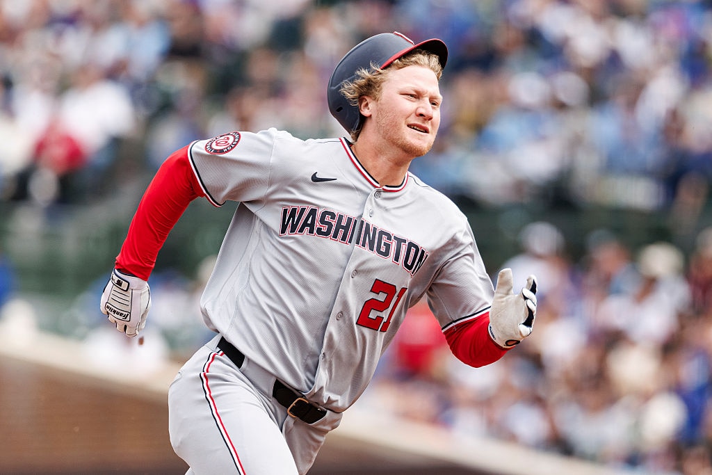 Washington Nationals outfielder Joey Wiemer runs towards third base for a triple in the fourth inning against the Chicago Cubs on March 29.