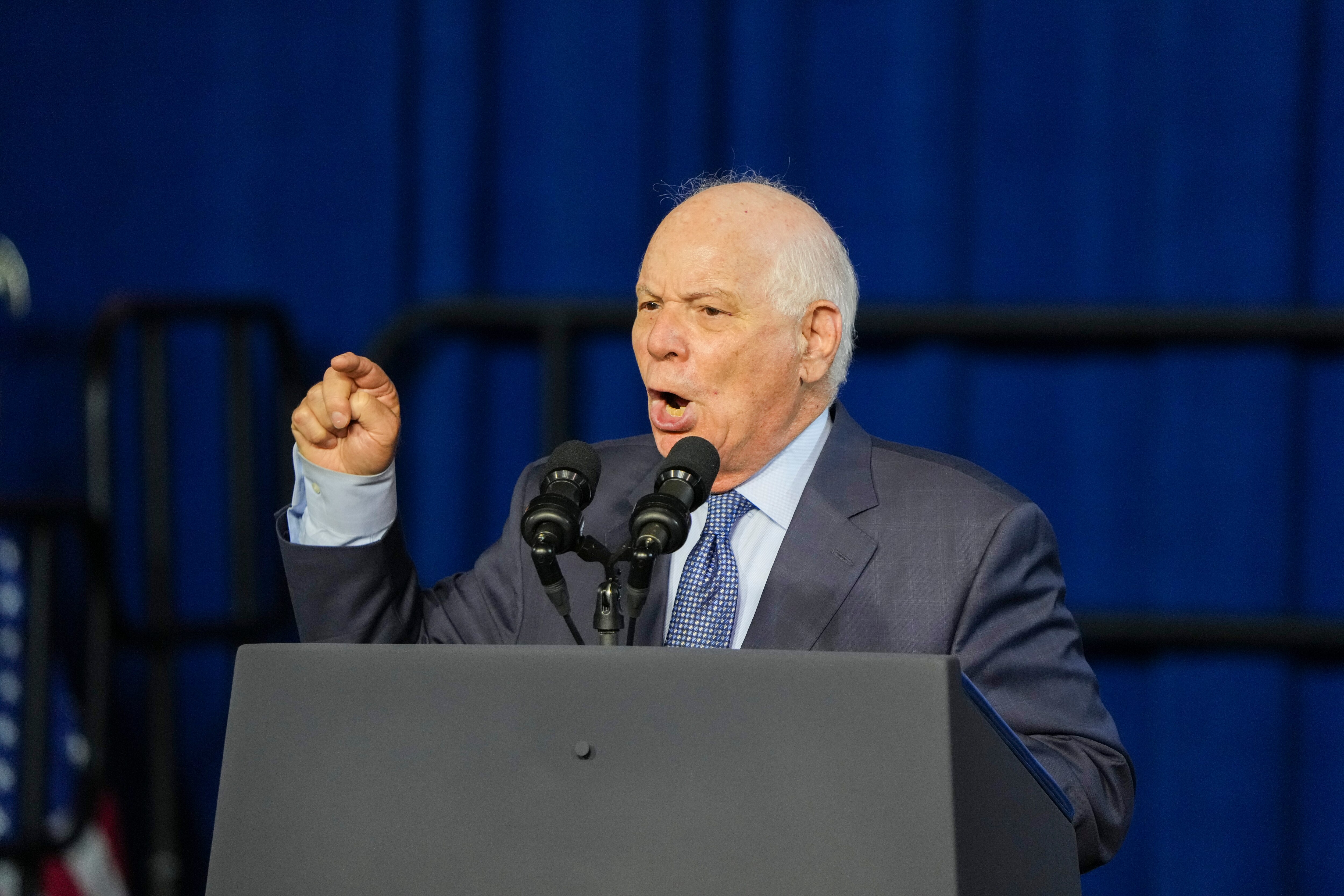 U.S. Sen. Ben Cardin endorses gubernational candidate Wes Moore at an election event at Bowie State University on Nov. 7, 2022.