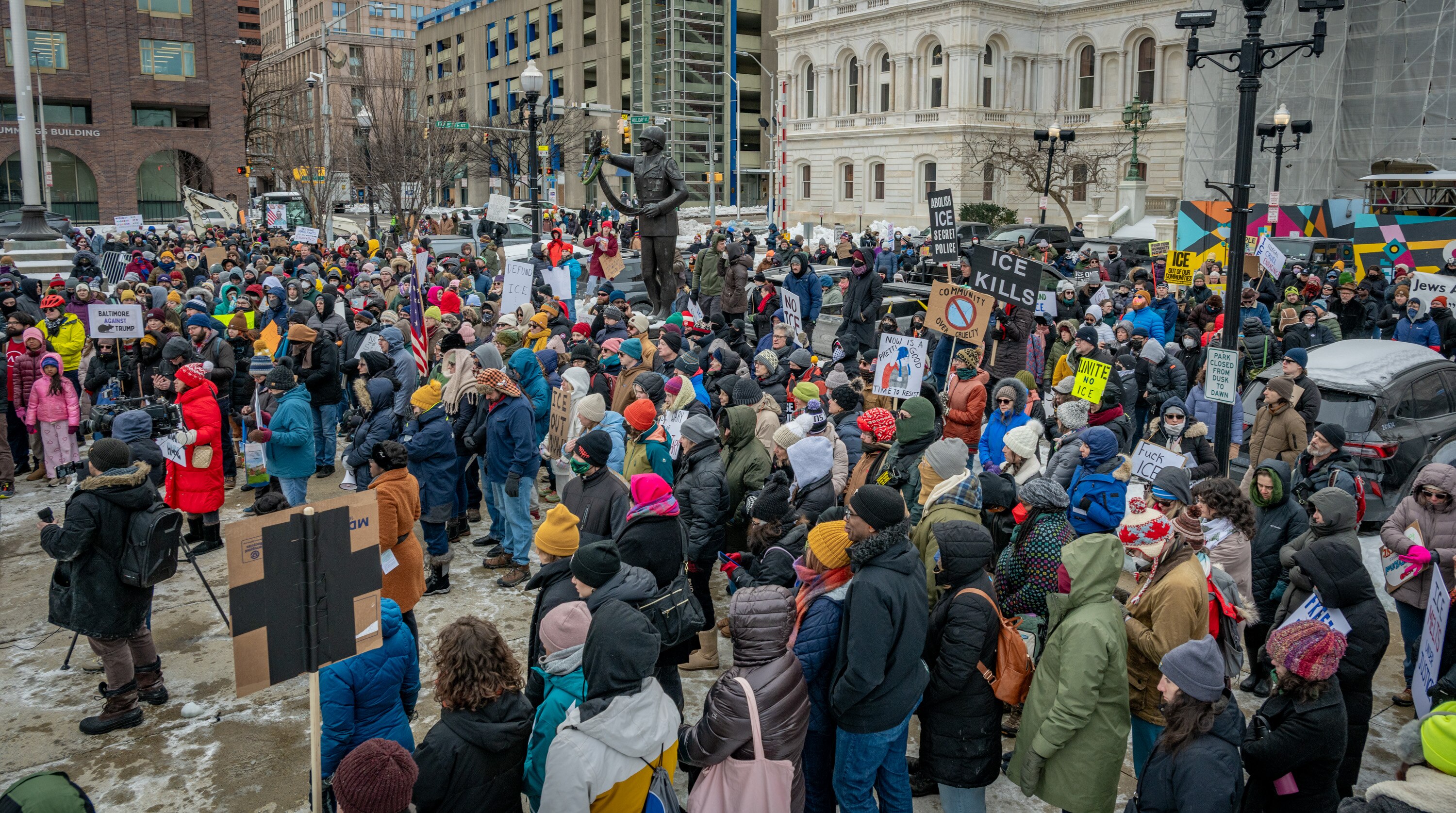 Hundreds attend a rally and ICE watch training at Baltimore City Hall on Saturday.