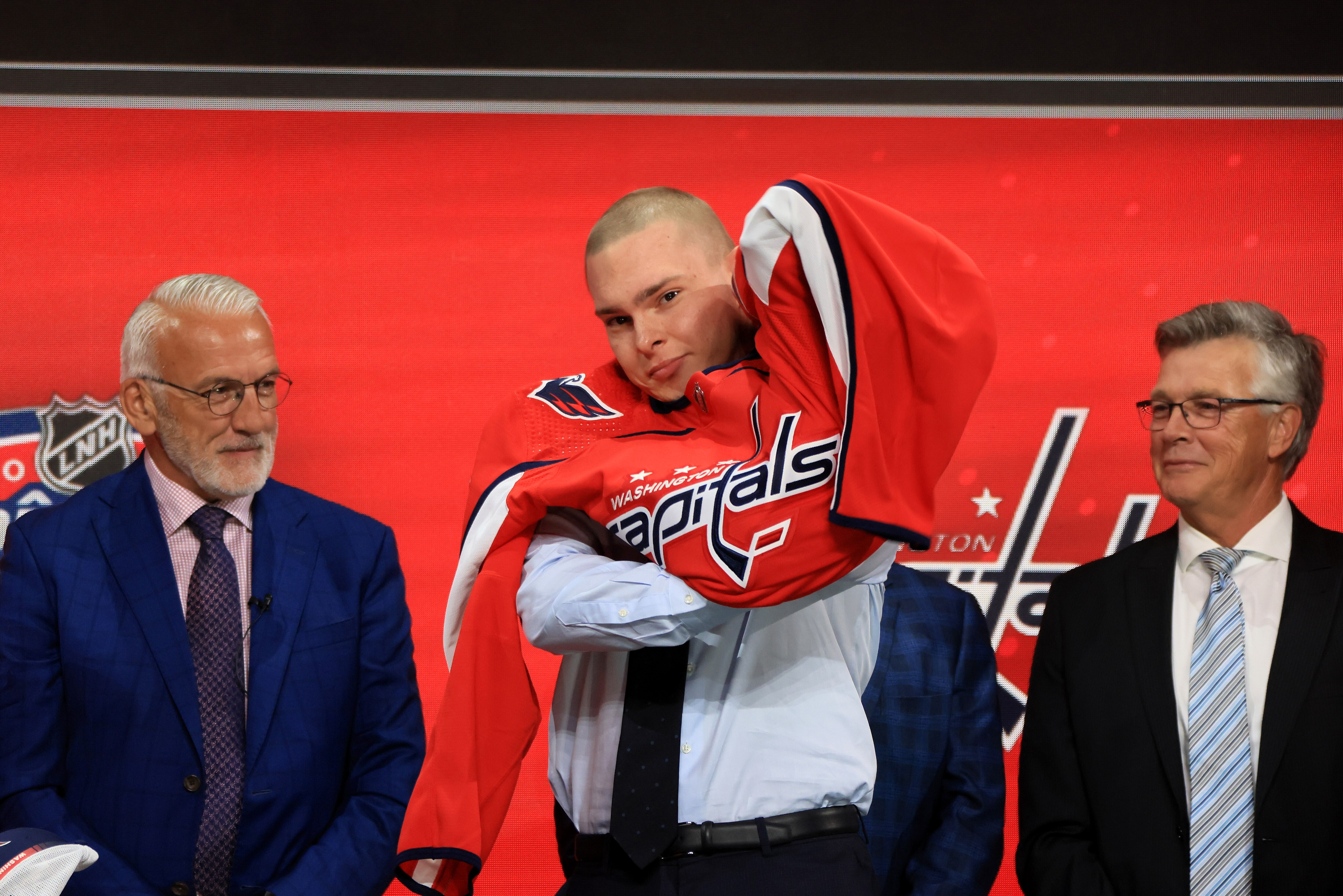 MONTREAL, QUEBEC - JULY 07: Ivan Miroshnichenko is drafted by the Washington Capitals during Round One of the 2022 Upper Deck NHL Draft at Bell Centre on July 07, 2022 in Montreal, Quebec, Canada. (Photo by Bruce Bennett/Getty Images)