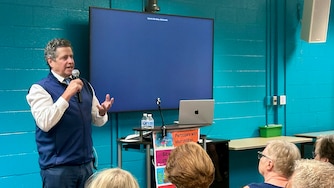 David Karceski, a zoning attorney for the Lutherville Station project, fields questions from community members opposed to the redevelopment altogether. Pictured on Wednesday, July 22, 2026 in the Baltimore County Public Library's Cockeysville branch.