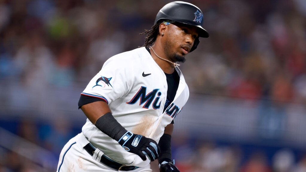 MIAMI, FLORIDA - JULY 30: Jean Segura #9 of the Miami Marlins in action against the Detroit Tigers during the third inning at loanDepot park on July 30, 2023 in Miami, Florida. (Photo by Megan Briggs/Getty Images)