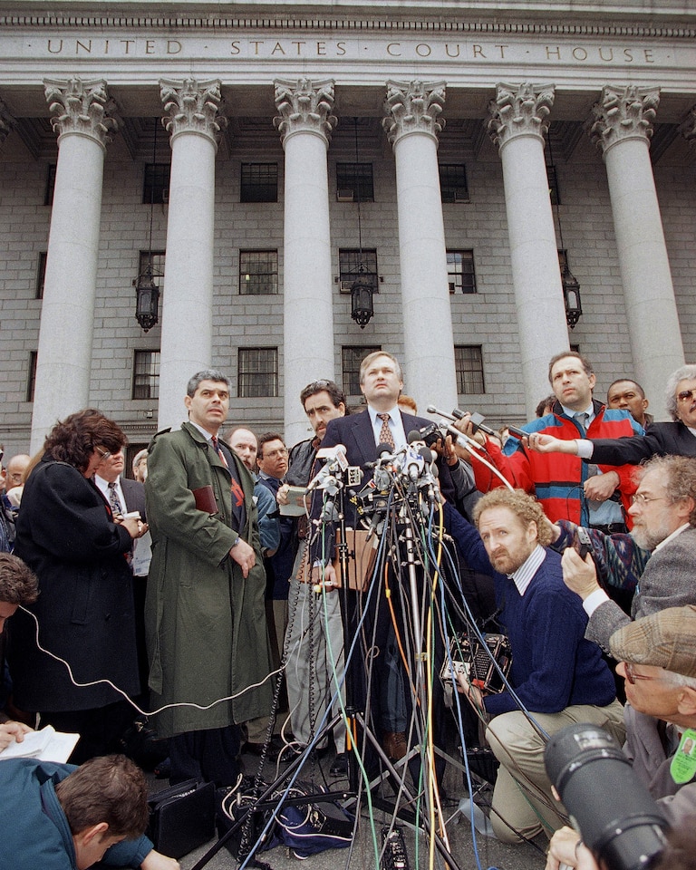 Baseball players union chief Donald Fehr faces reporters outside U.S. District Court in New York, March 31, 1995. Baseball players ended their 232-day strike, when a federal judge ruled against the owners. Exactly when they would return, however, was still uncertain.